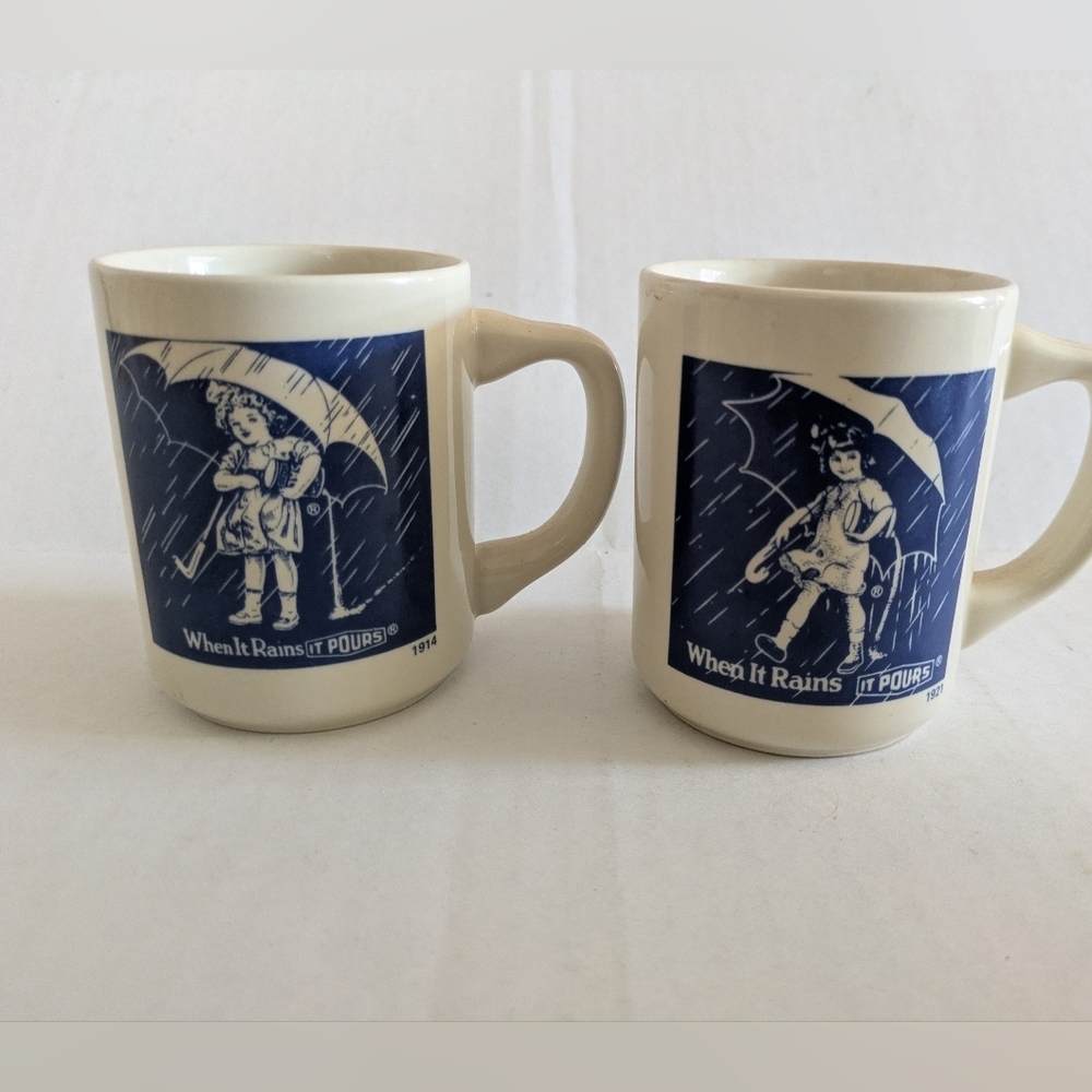 Morton Salt Vintage Mug Set Of 4 Ceramic Coffee Cups 1914 1921 1956 1968 Designs